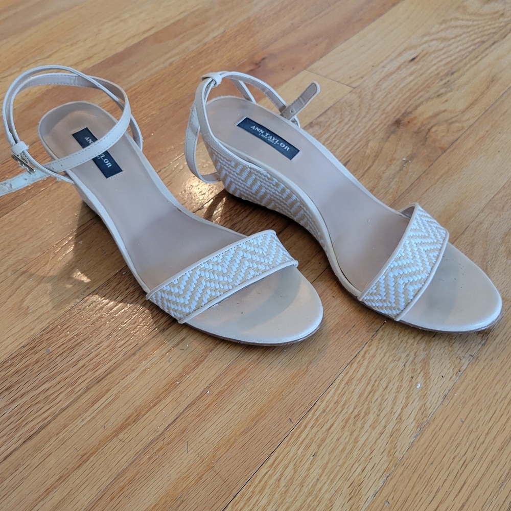 Ann Taylor Beige Embellished Wedge Sandals
